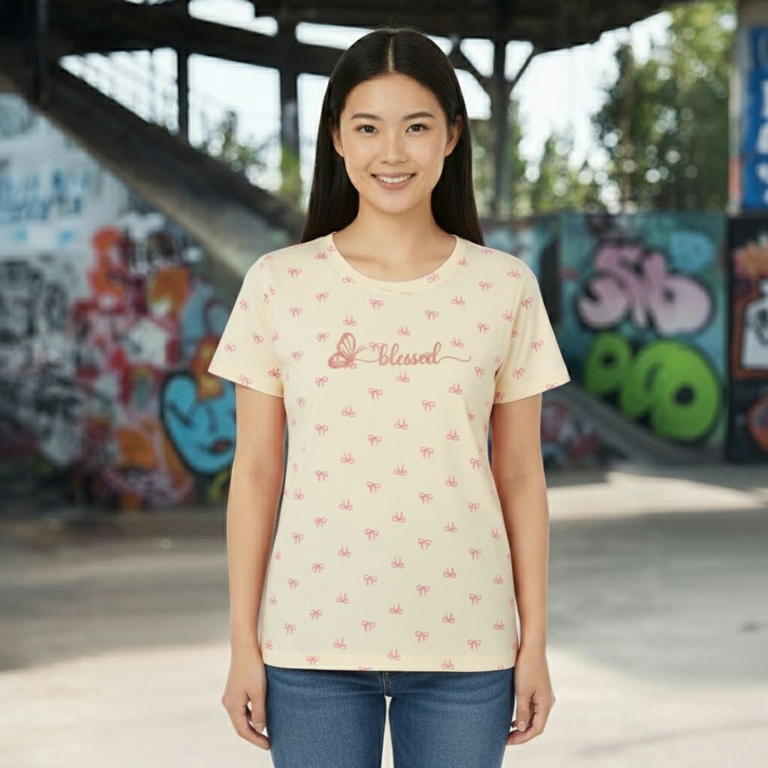 blessed bow print cute clothes for women t shirt